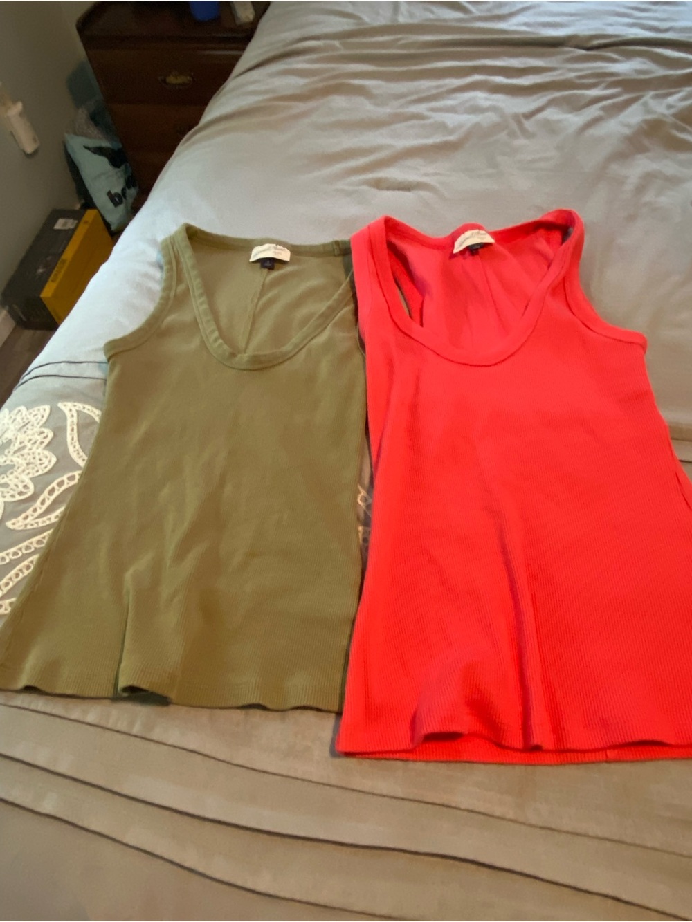 Universal Thread Ribbed Tank Tops in Olive Green and Bright Red